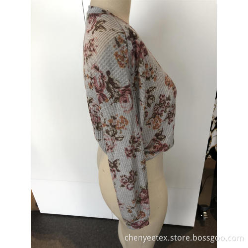 Blommig rund hals stickad cardigan